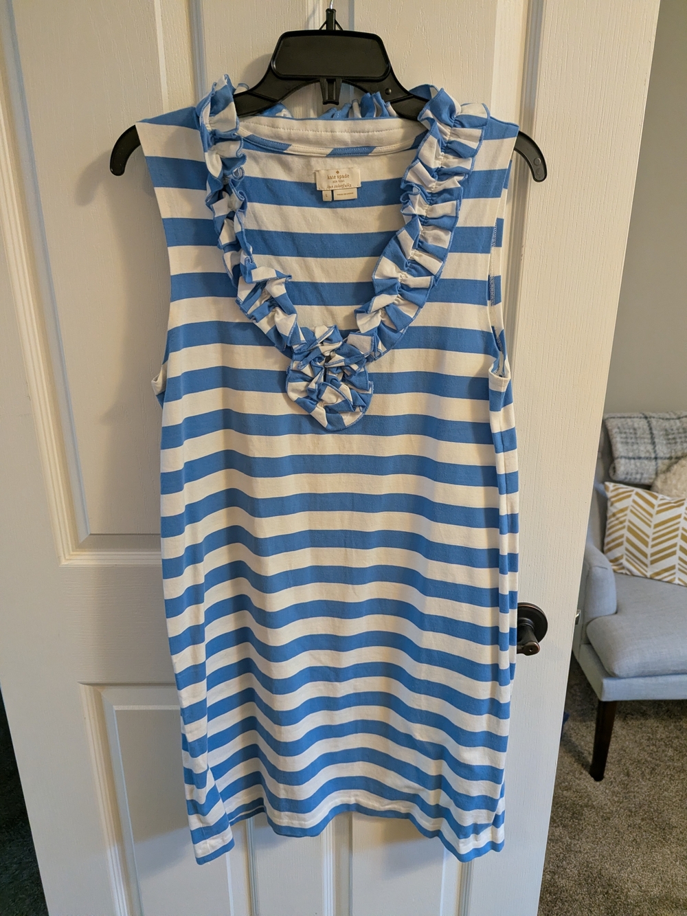 kate spade Blue and White Striped Ruffle Dress